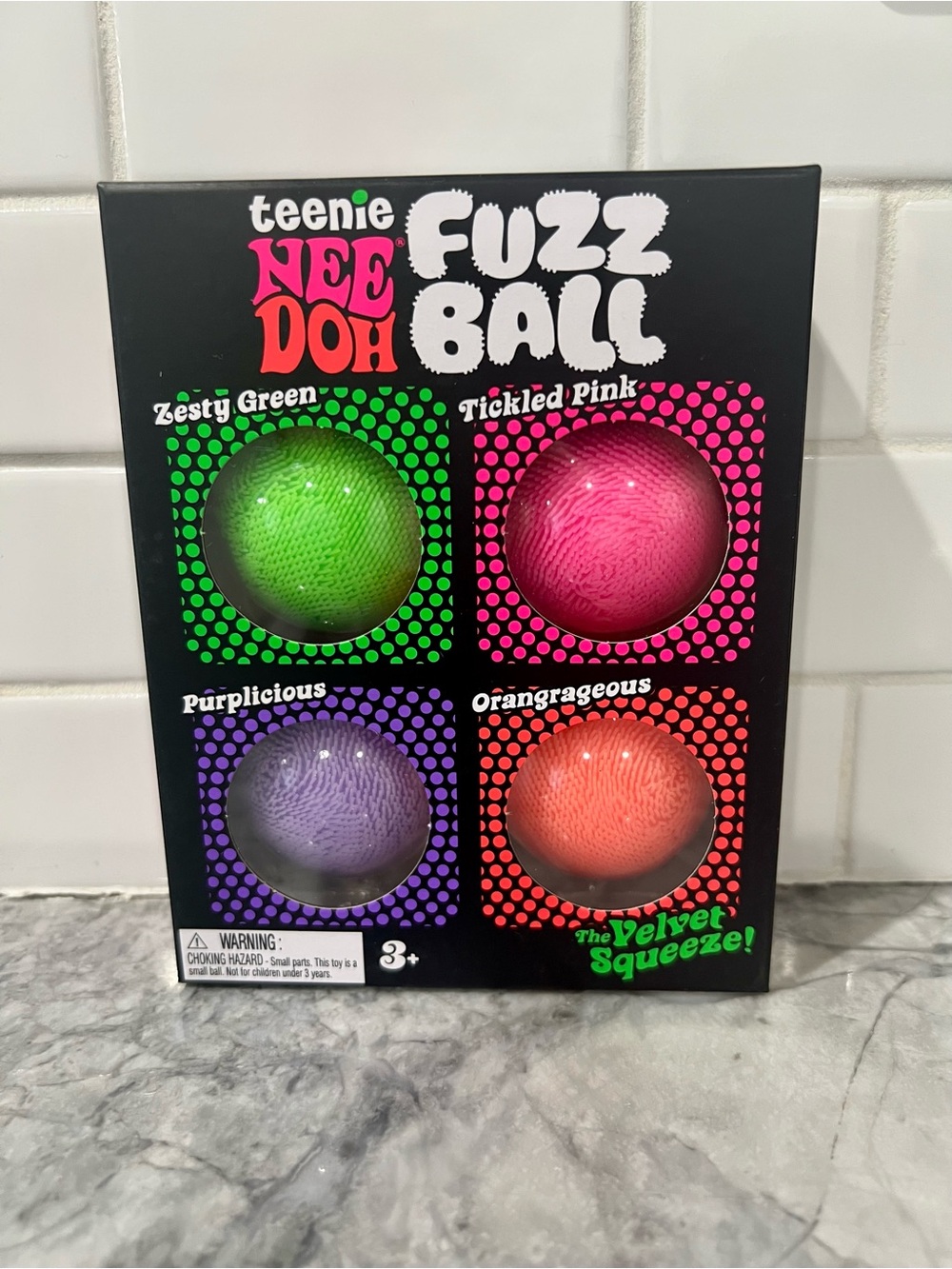 Teenie NeeDoh Fuzz Ball 4-Pack - Green, Pink, Purple, Orange